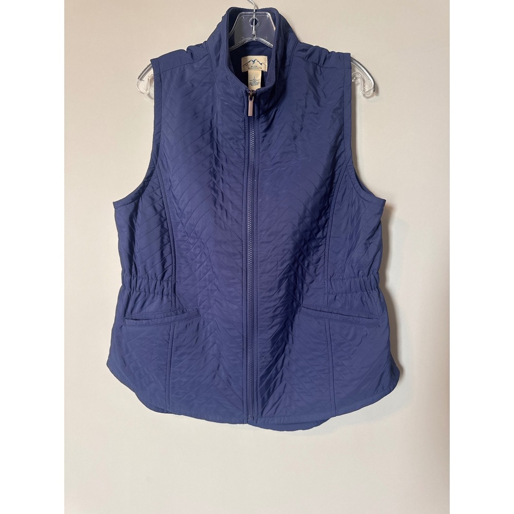 Blue Mountain Womens Navy Blue Quilted Chevron Full Zip Fleece Lined Vest Large